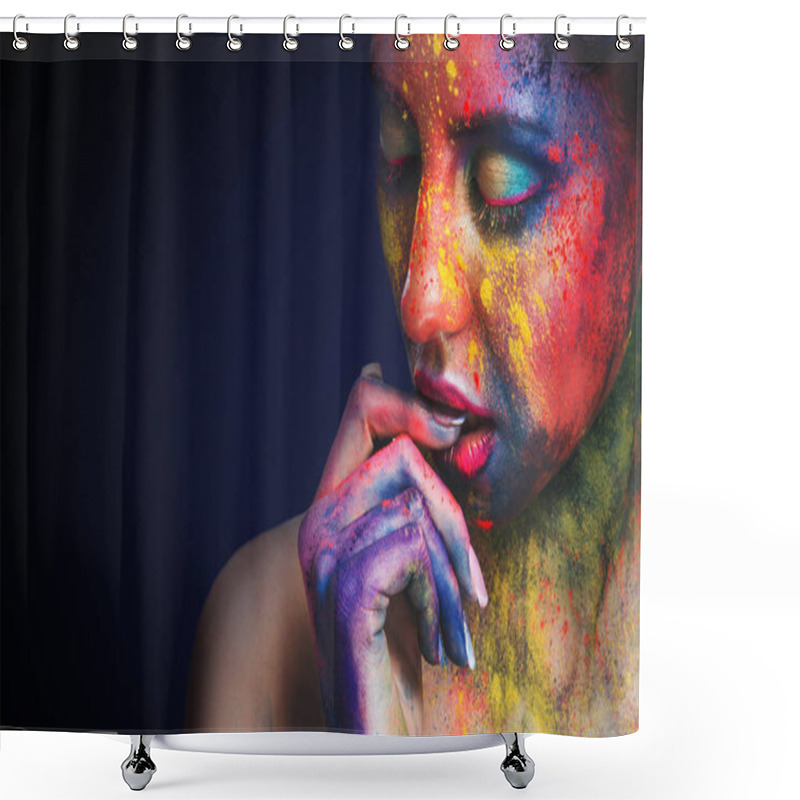 Personality  Pensive Beautiful Girl With Bright Artistic Make-up Shower Curtains