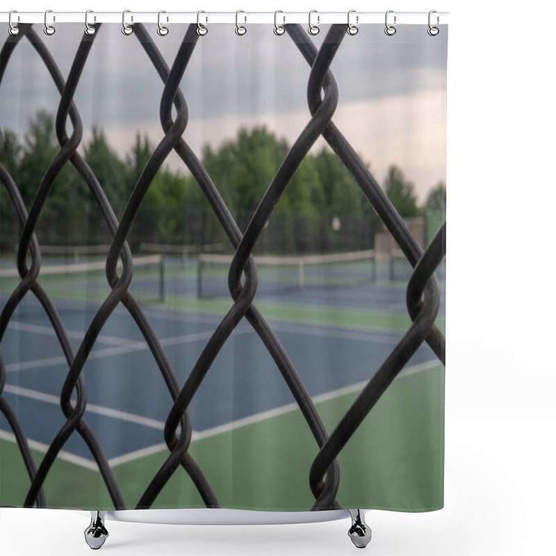 Personality  Tennis Courts In Background With Black Fence Framing In Foreground Shower Curtains