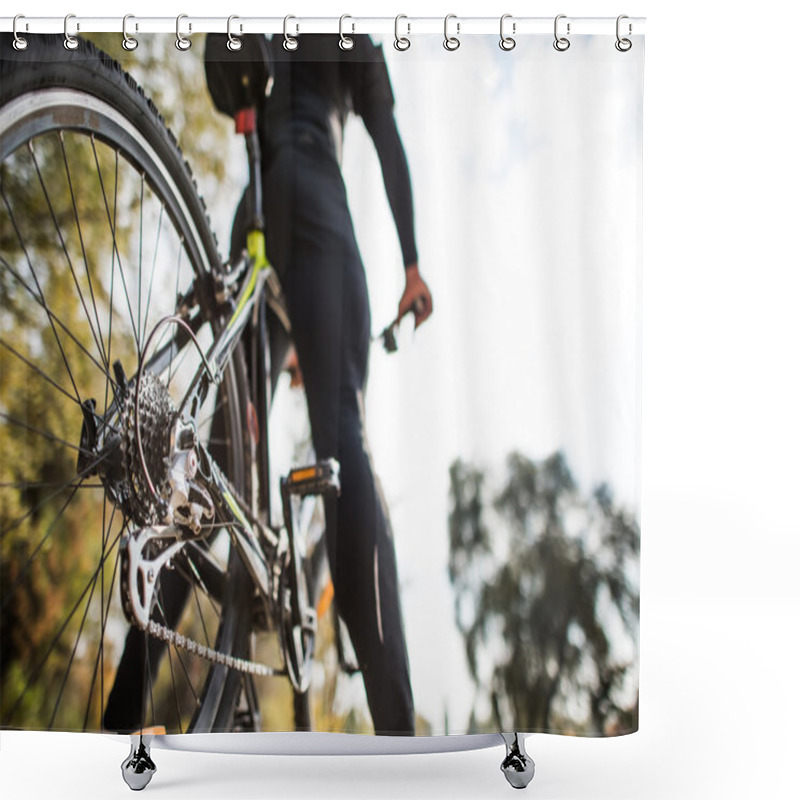 Personality  Rear View Of Man With Bicycle Shower Curtains