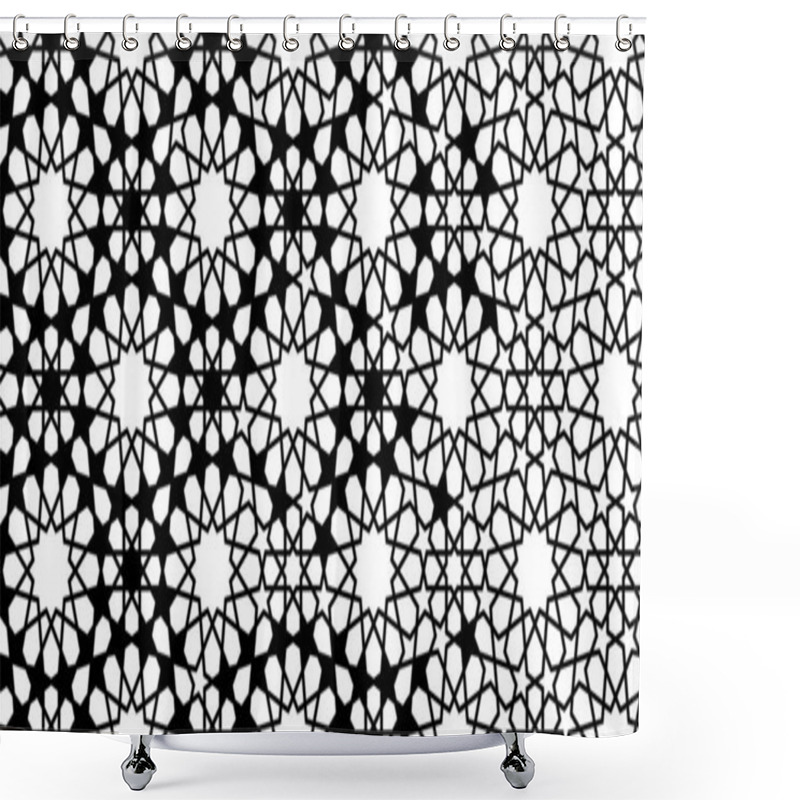 Personality  Arabesque Black And White Vector Border. Geometric Arab Halftone Border With Tile Disintegration Shower Curtains