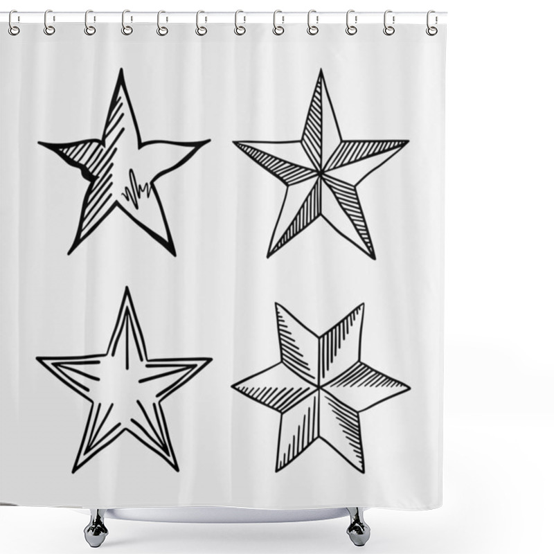 Personality  Starburst Doodle Set. Hand Drawn Star. Shower Curtains