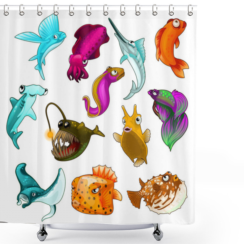 Personality  Vector Collection Of Tropical Fishes Isolated Shower Curtains