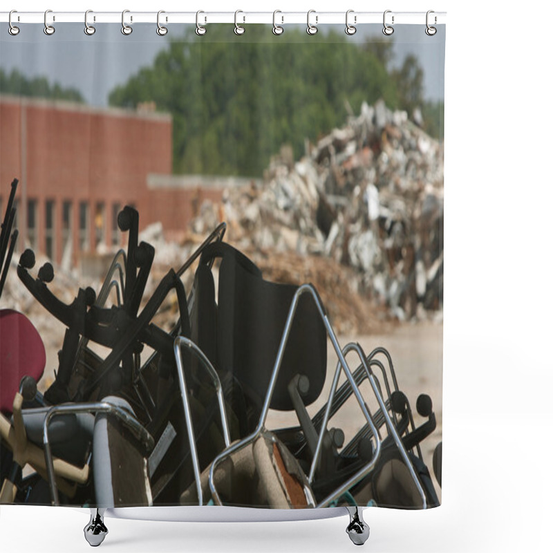 Personality  Piles Of Discarded Office Chairs And Debris At Demolition Site Shower Curtains