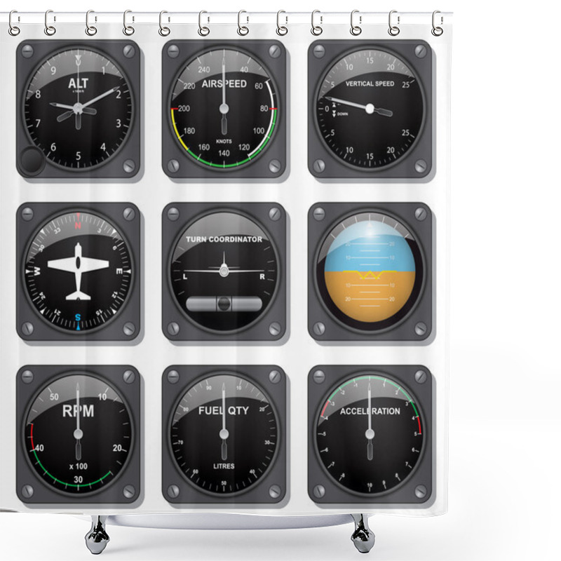 Personality  Aircraft Gauges Set Shower Curtains