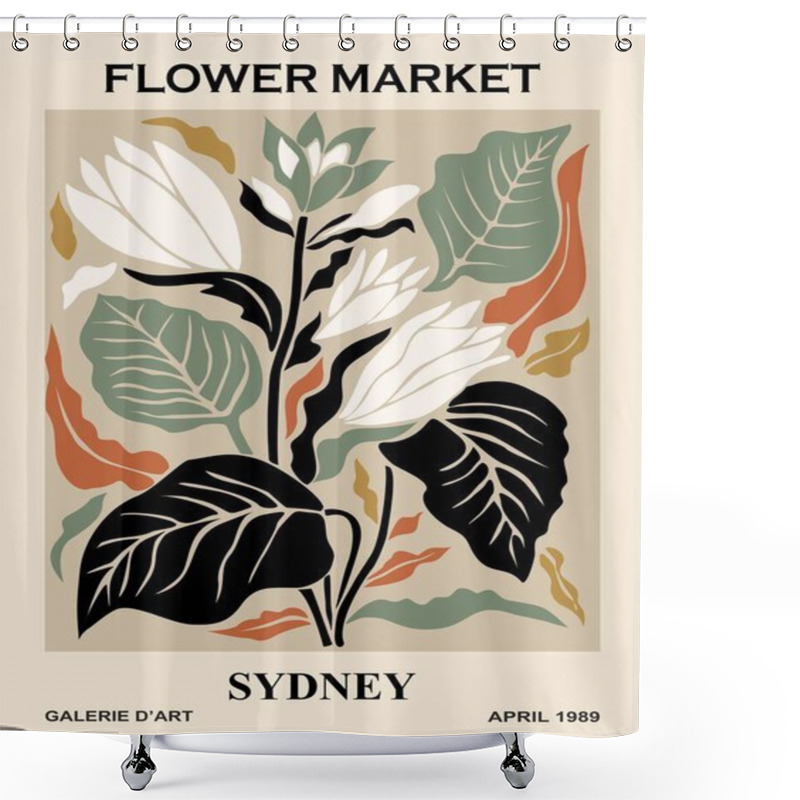 Personality  Abstract Poster - Flower Market Sydney.  Trendy Botanical Wall Art With Floral Design In Earth Tone Colors. Modern Naive Groovy Funky Interior Decorations, Paintings. Vector Art Illustration. Shower Curtains