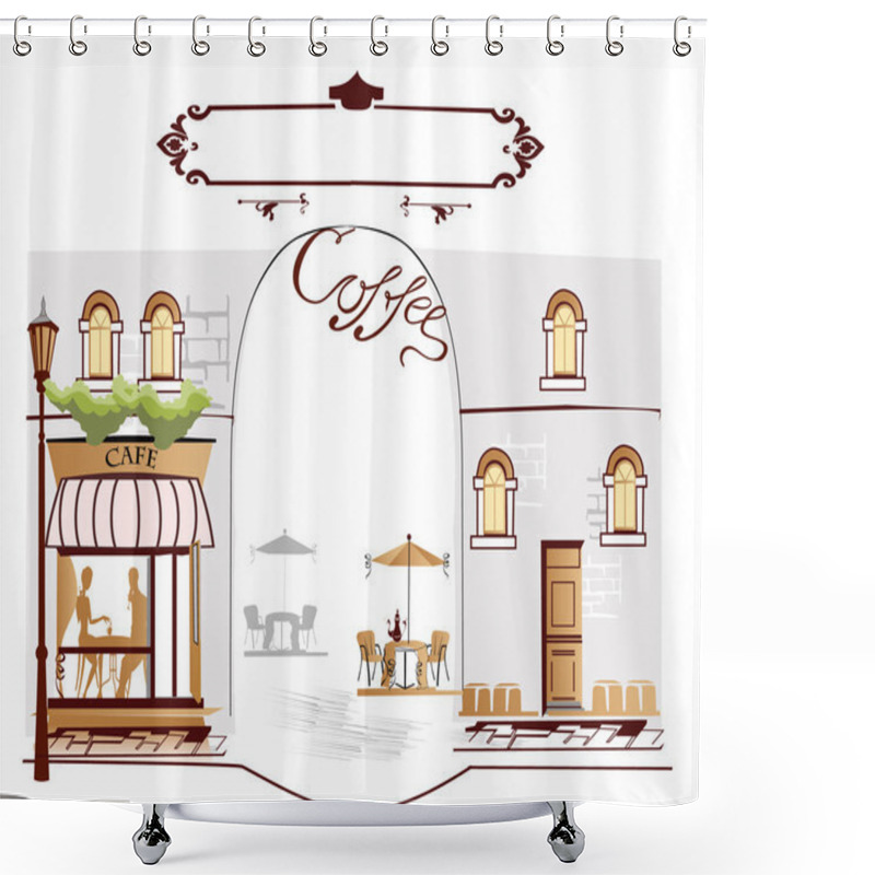 Personality  Series Of Old Streets With Cafes In Sketches Shower Curtains