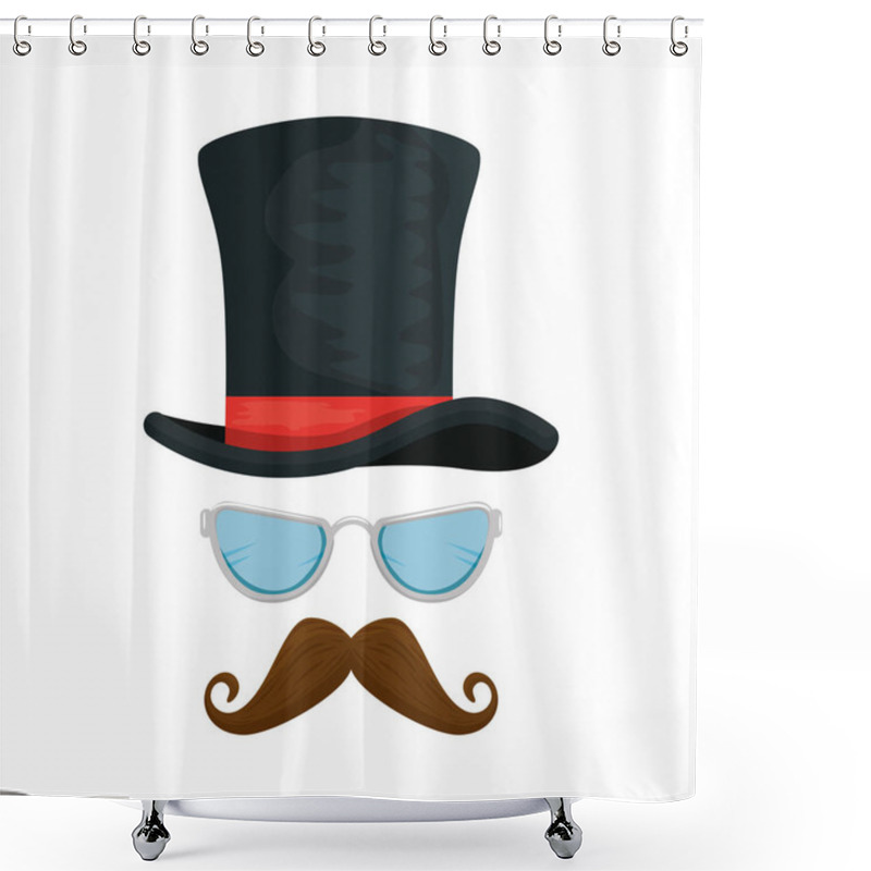 Personality  Top Hat With Mustache And Glasses Hipster Accessories Shower Curtains