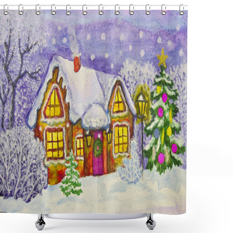 Personality  Christmas House, Painting Shower Curtains