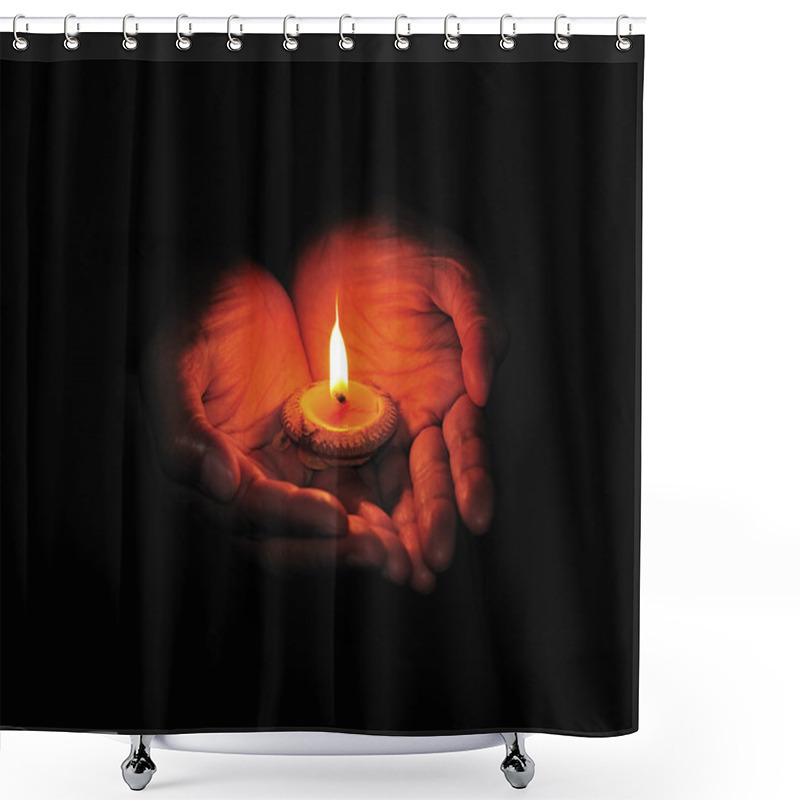 Personality  Burning Candle In Hand Shower Curtains