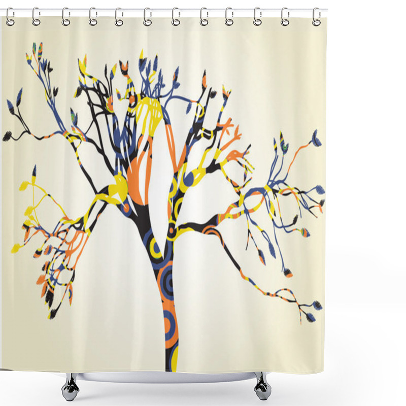 Personality  Single Psychedelic Tree Silhouette On Tan Background Vector Shower Curtains