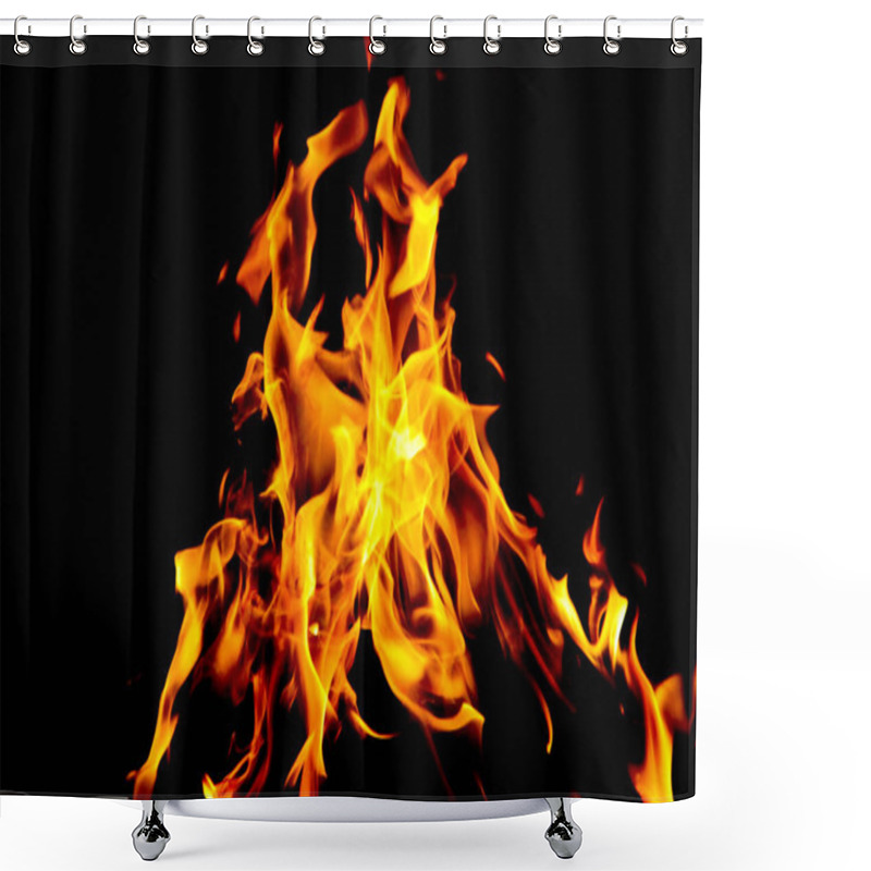 Personality  Fire Flames On Black Background. The Fire In The Natural Forest, Flames And Sparks On A Dark Background Fuel / Lights On A Black Background. Shower Curtains