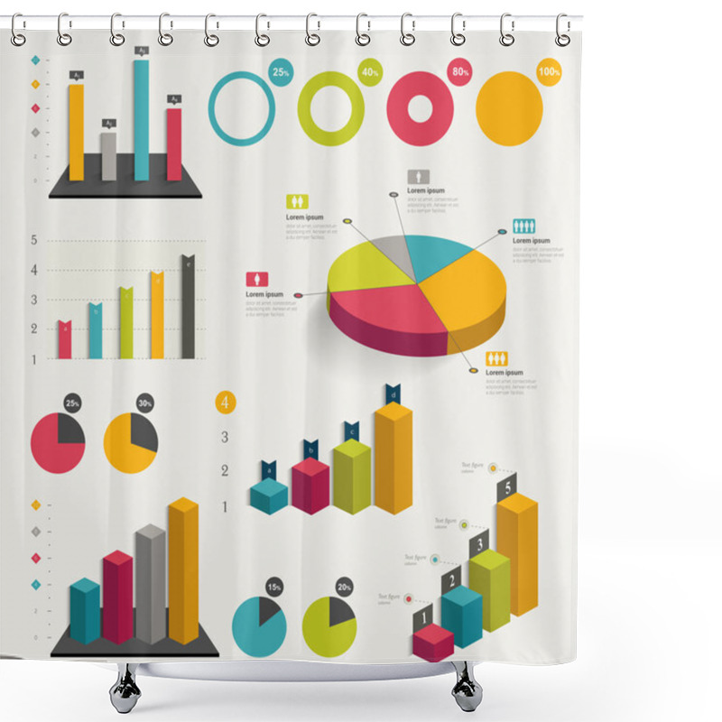 Personality  Set Of Business Flat, 3D Design Graph. Infographics Charts. Shower Curtains