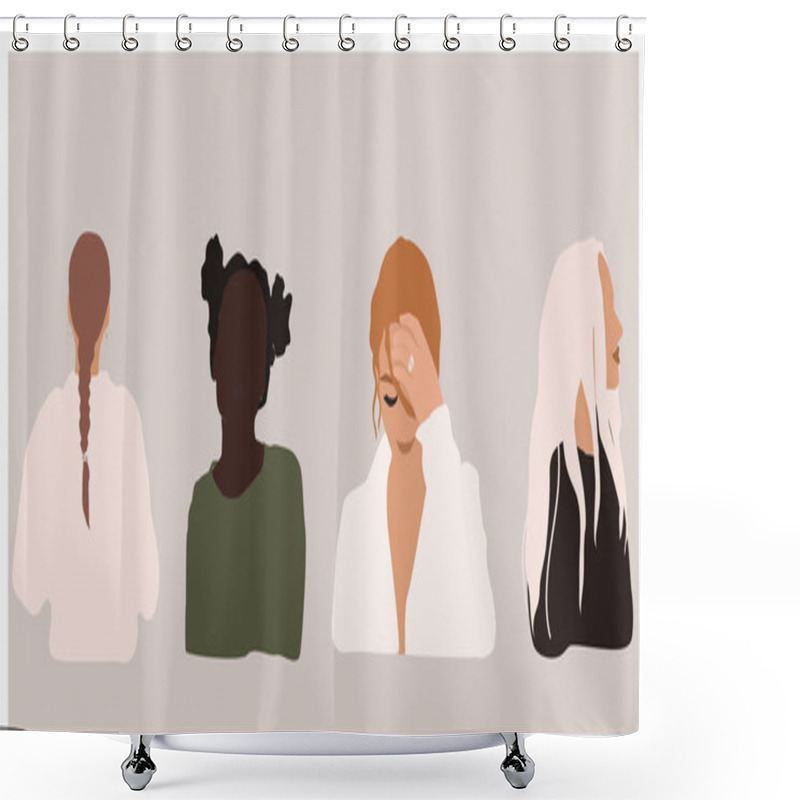 Personality  Modern Portraits Of Women In Flat Style. Shower Curtains