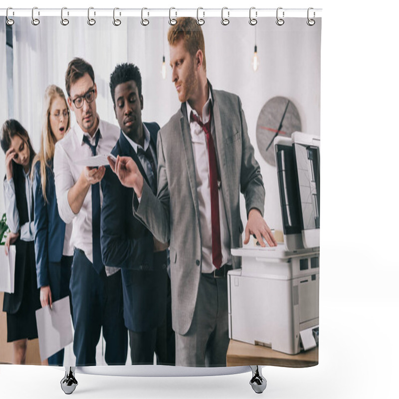 Personality  Group Of Businesspeople Standing In Queue For Copier At Office Shower Curtains