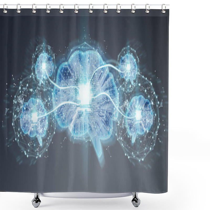 Personality  Artificial Intelligence In A Digital Brain On Grey Background 3D Rendering Shower Curtains