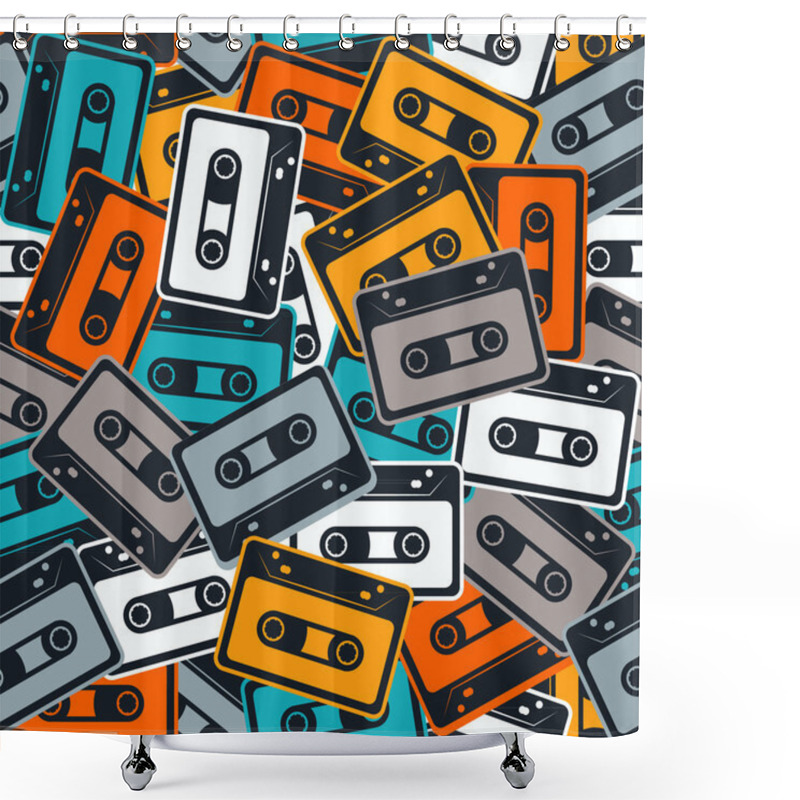 Personality  Cassettes Vector Seamless Pattern In Retro Style. Shower Curtains