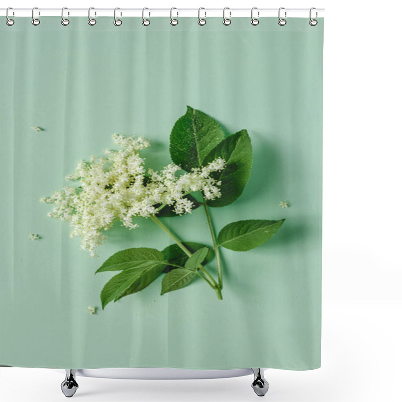 Personality  Elderflower Blossom Flower With Leaves On Light Green Background  Shower Curtains