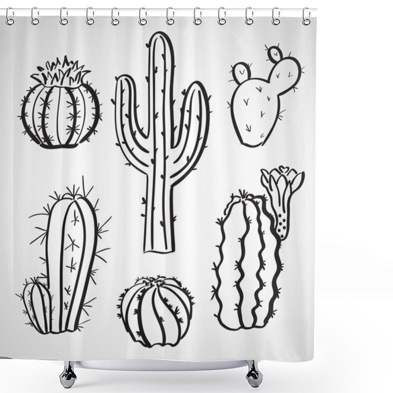 Personality  Ink Style Sketch Set - Cactus Set Shower Curtains