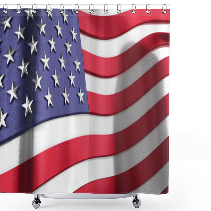 Personality  3D Wavy Reflective United States Of America Flag  Shower Curtains