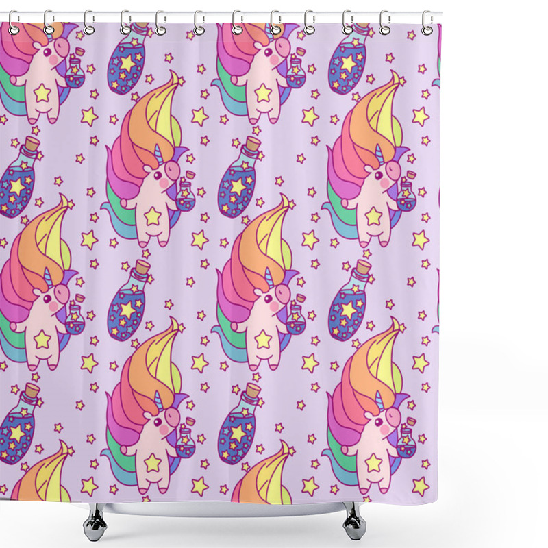 Personality  Vector Cute Unicorn Seamless Pattern Shower Curtains