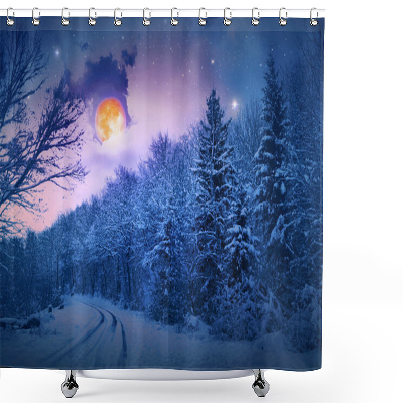 Personality  Evening Winter Landscape With Snow Covered Fir Trees. Winter Background. Shower Curtains