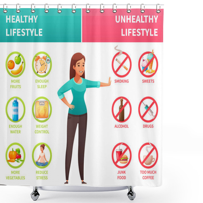 Personality  Healthy Unhealthy Lifestyle Cartoon  Shower Curtains