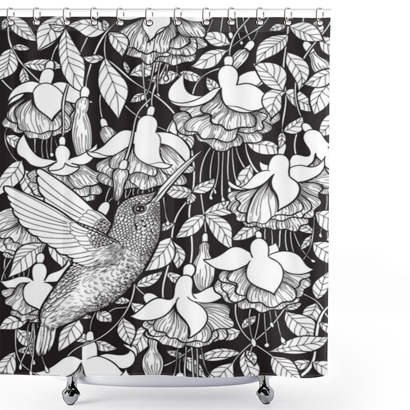 Personality  Hummingbird And Fuchsia Flowers Shower Curtains