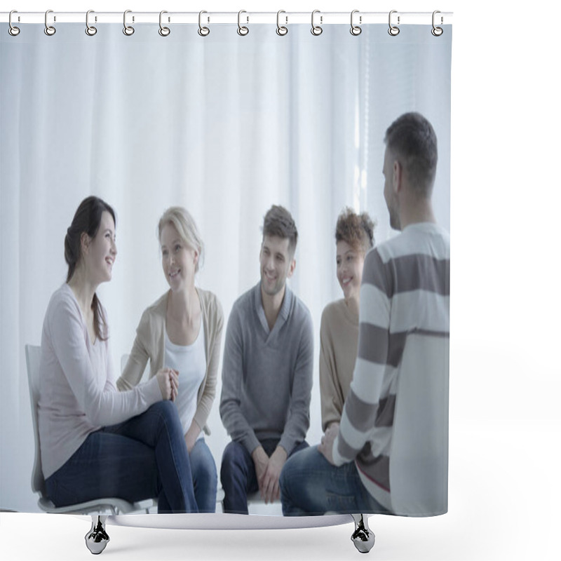 Personality  Smiling Girl During Meeting Shower Curtains