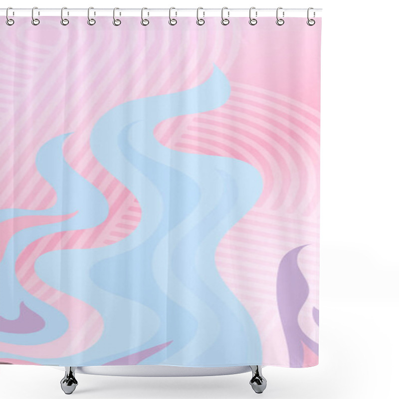 Personality  Abstract Background With Swirl Curly Ornament On Geometric Stripes Texture. Collage Of Stripes Texture With Decorative Curl Curves Shapes Ornament. Shower Curtains