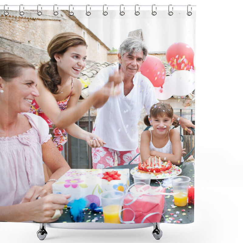 Personality  Family Celebrating A Girl Child Birthday Shower Curtains