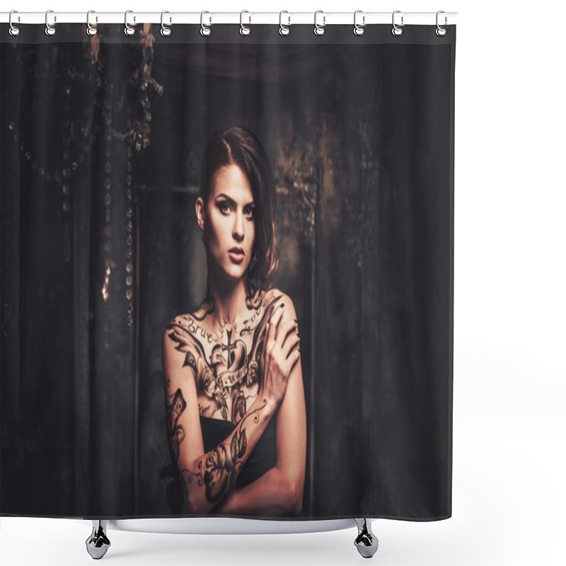 Personality  Tattooed Woman In Old Spooky Interior Shower Curtains