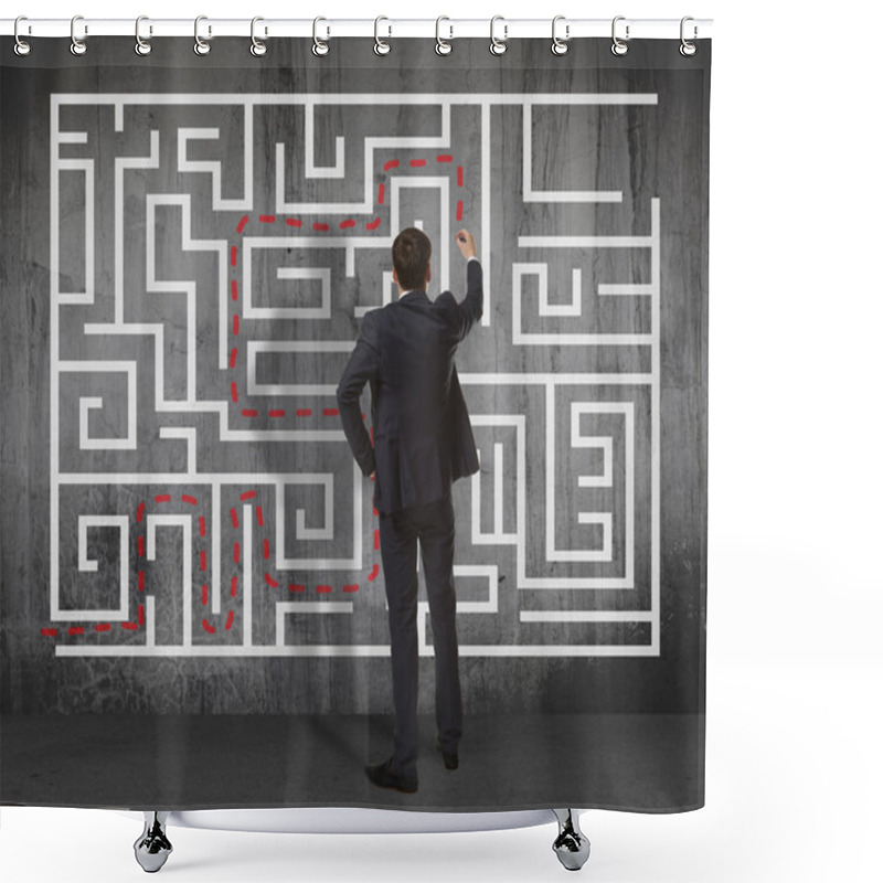 Personality  Businessman Drawing Labyrinth On Wall Shower Curtains