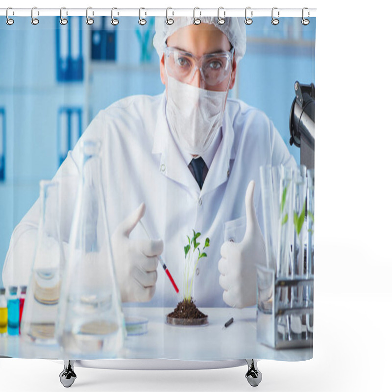 Personality  Biotechnology Concept With Scientist In Lab Shower Curtains