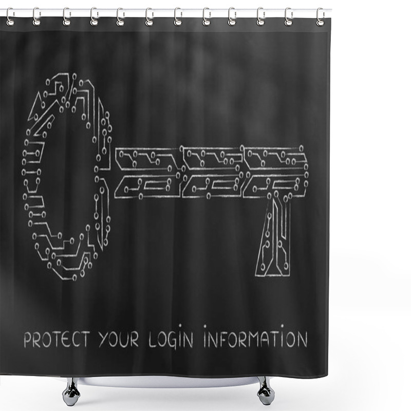 Personality  Key Made Of Electronic Microchip Circuit, Passwords And Security Shower Curtains