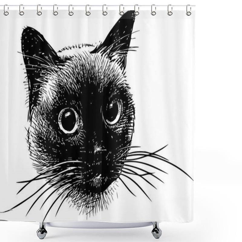 Personality  Portrait Sketch Of A Siamese Cat Shower Curtains