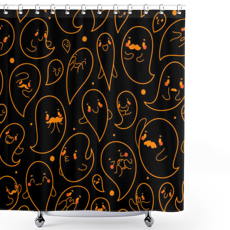 Personality  Seamless Black Pattern With Hand Drawn Halloween Ghosts, Vector. Shower Curtains