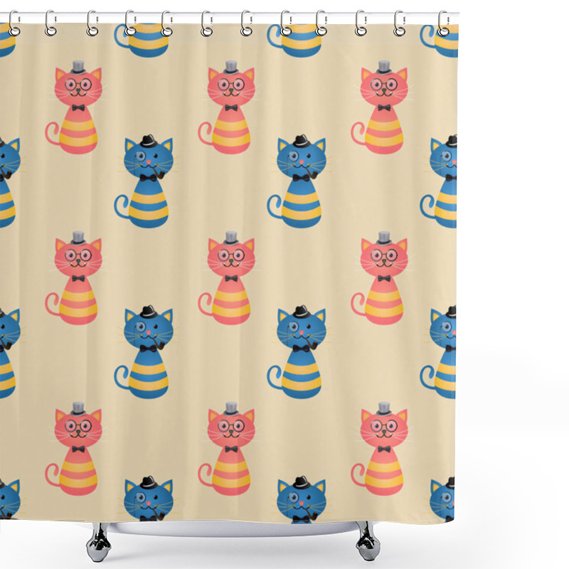 Personality  Hipster Fashion Cats Seamless Background Shower Curtains