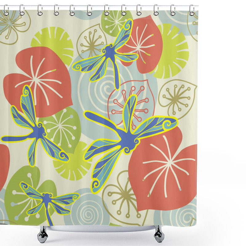 Personality  Seamless Pattern With Dragonflies Shower Curtains