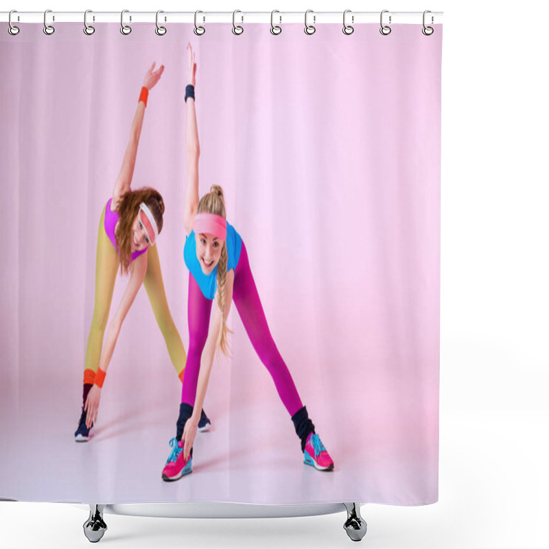 Personality  Sporty Women Doing Exercises  Shower Curtains