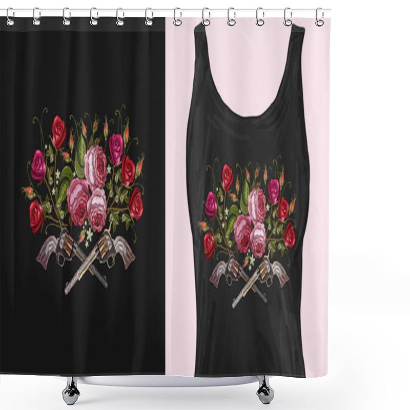 Personality  Embroidery Crossed Guns And Roses. Symbol Of Romanticism Shower Curtains