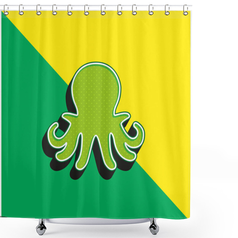 Personality  Aquarium Octopus Green And Yellow Modern 3d Vector Icon Logo Shower Curtains