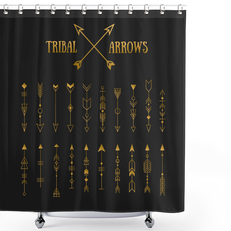 Personality  Set Of Gold Hipster Tribal Arrows On Chalkboard Background Shower Curtains