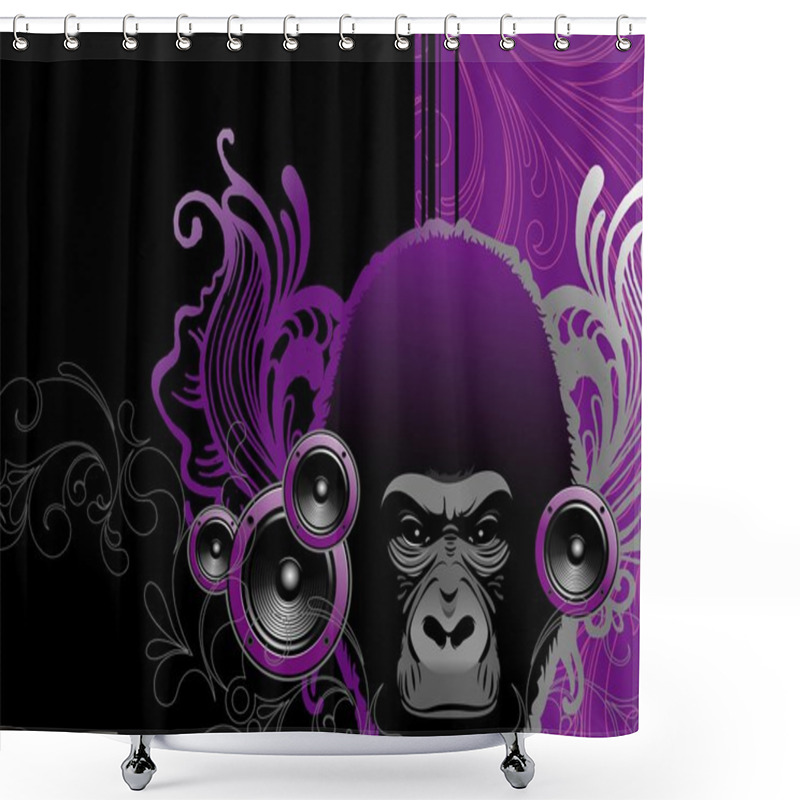 Personality  Gorilla And Loudspeakers. Shower Curtains