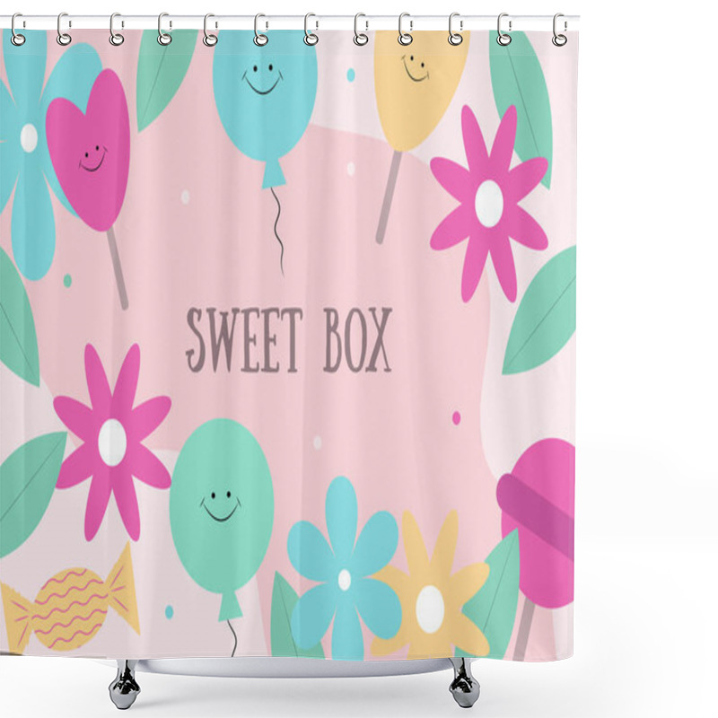 Personality  Colorful Sweets Box Cover, Bright Abstract Background With Sweets, Balloons, Flowers, Lollipops Shower Curtains