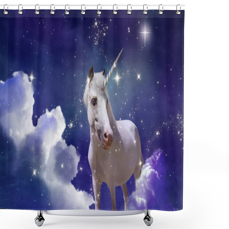 Personality  Magic Unicorn In Fantastic Starry Sky With Fluffy Clouds Shower Curtains