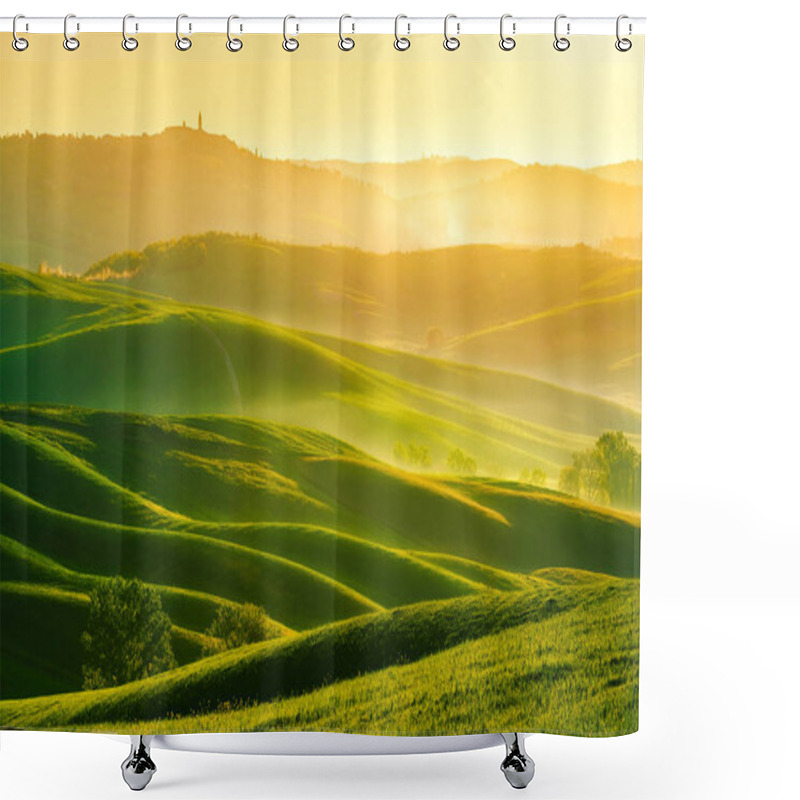 Personality  Waves Hills, Rolling Hills, Minimalistic Landscape With Green Fields In The Tuscany. Italy Shower Curtains