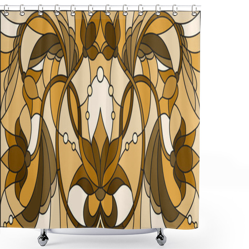 Personality  Illustration In Stained Glass Style With Abstract  Swirls And Leaves  On A Light Background,horizontal Orientation, Sepia Shower Curtains