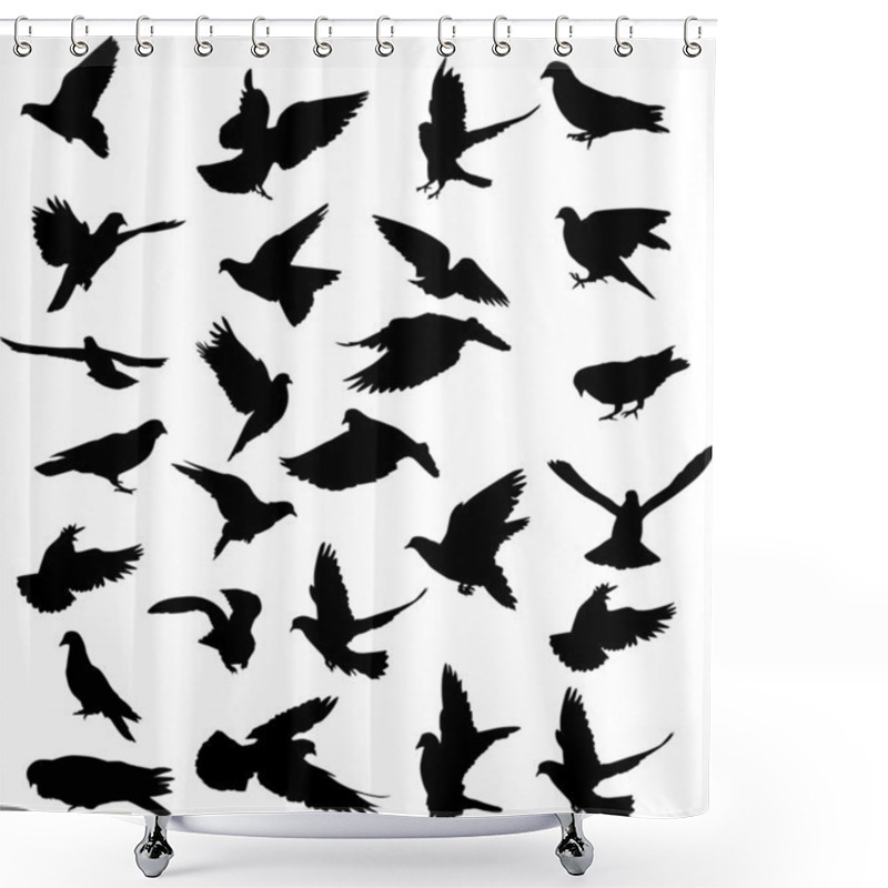 Personality  Twenty Six Pigeon Black Silhouettes Shower Curtains