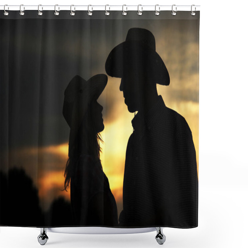 Personality  Silhouette Of Couple In Cowboy Hats Shower Curtains