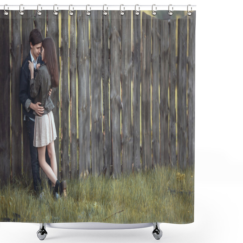 Personality  Beautiful Young Couple In Love Outdoors Shower Curtains